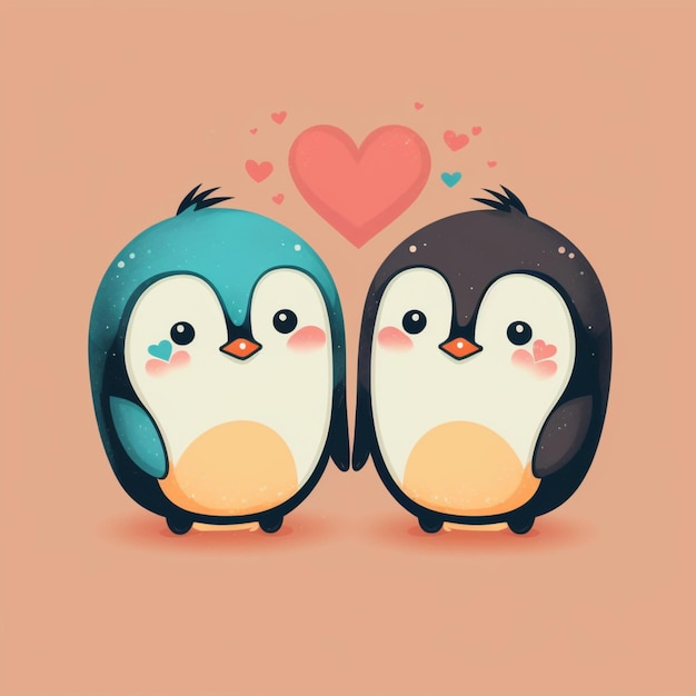 pingouin kawaii avec coeur pour la saint valentin