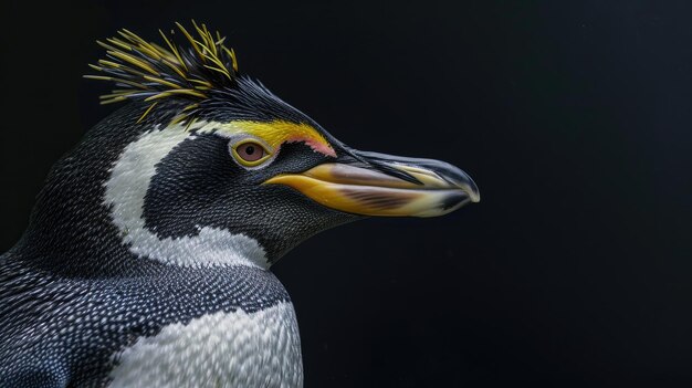 Photo le pingouin de macaroni sur un fond noir massif