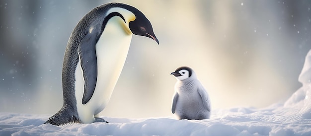 Pingouin marchant dans la neige AI générative