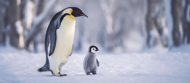 Pingouin marchant dans la neige AI générative