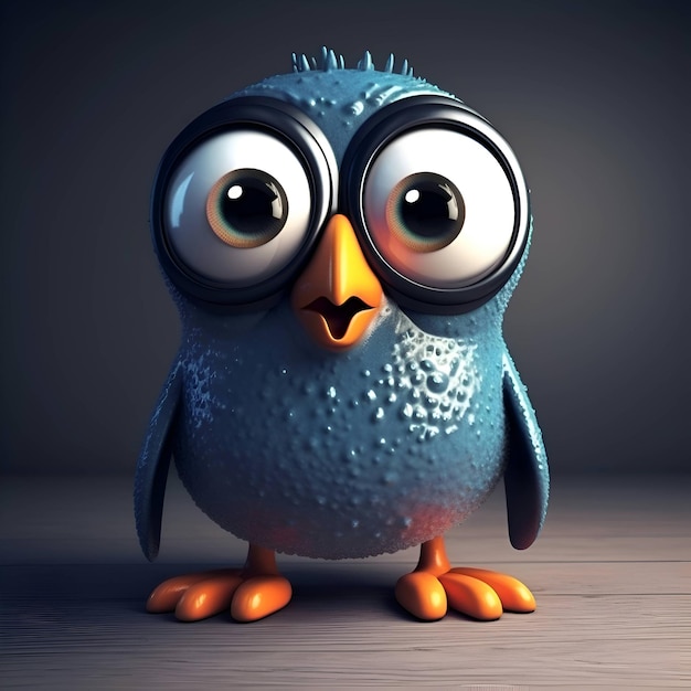 Pingouin mignon de bande dessinée avec de grands yeux illustration 3D