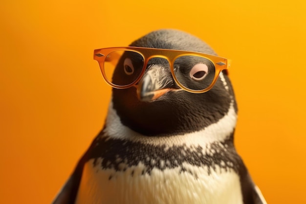 Pingouin mignon portant des lunettes de soleil sur un fond jaune vif