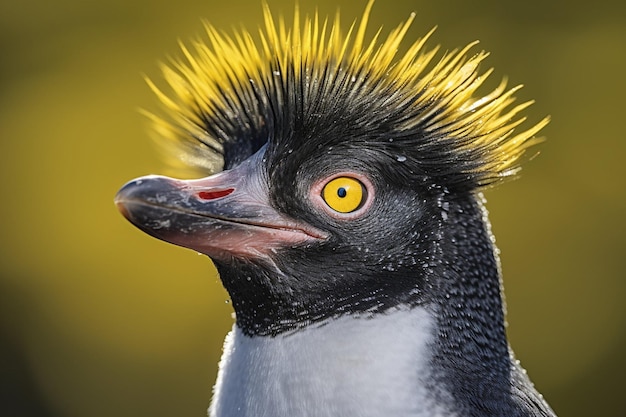 un pingouin avec un œil jaune et une tête noire et blanche