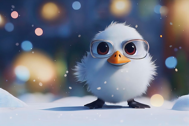 Pingouin personnage de noël pingouin mignon dans l'illustration animée de paysages de noël