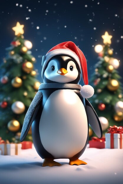 Pingouin personnage de Noël pingouin mignon dans un paysage de Noël fond de pingouin mode sombre