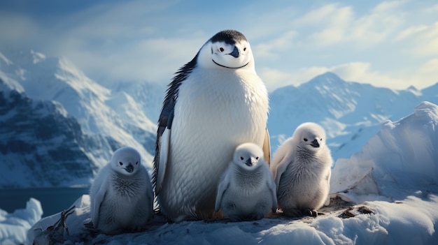 Un pingouin avec des petits pingouins