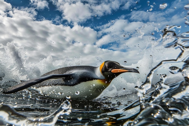 Un pingouin qui patauge dans l'eau en Antarctique