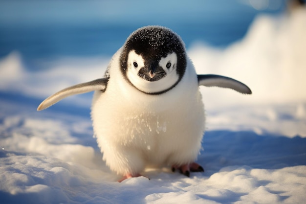 Photo un pingouin avec une tête noire et une tête blanche et un fond bleu