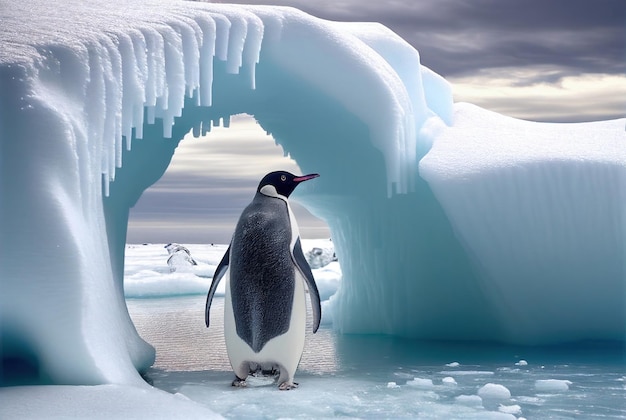 Un pingouin traverse un iceberg avec le mot pingouin dessus.