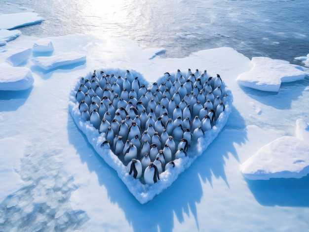 Les pingouins se rassemblent pour former un cœur aux pôles.
