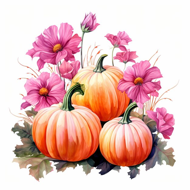 Photo pink pumpkin art handdrawn et aquarelle fusion