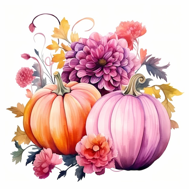 Photo pink pumpkin art handdrawn et aquarelle fusion