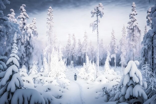 Pins couverts de neige lors d'une soirée glaciale Magnifique panorama hivernal Réseau neuronal généré par l'IA