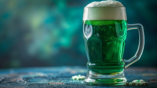 Une pinte de bière verte sur fond sombre pour la fête du pub de la Saint-Patrick