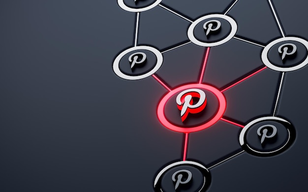 Pinterest Neon sign Glowing social networking iconique fond métallique sombre rendu 3d