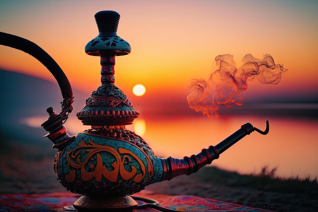 Pipe orientale artistique pour le tabac sous forme de narguilé au coucher du soleil