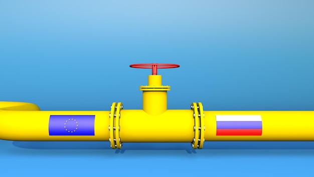 Pipeline d'essence 3d de l'industrie gazière russe vers l'Union européenne sur fond bleu Sanctions pétrolières