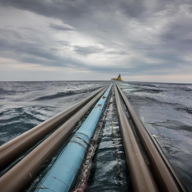 Photo pipeline de gaz nord stream sous-marin illustration imaginaire de fuite de gaz