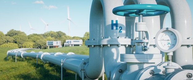 Photo un pipeline d'hydrogène vers les maisons illustrant la transformation du secteur de l'énergie vers des sources d'énergie propres, neutres en carbone, sûres et indépendantes pour remplacer le gaz naturel dans les maisons