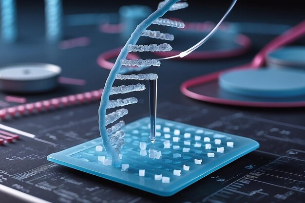 Photo pipette sur plaque à puits multiples sur les données de recherche sur l'adn