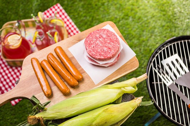 Pique-nique d'été avec petit barbecue au charbon dans le parc.