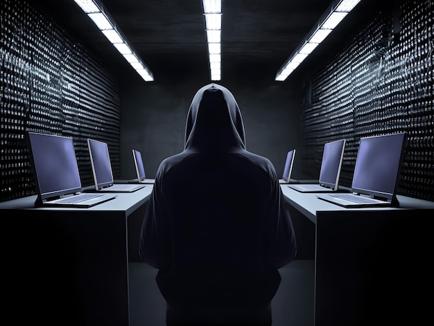 Pirate anonyme et ordinateurs portables Concept de piratage de la cybersécurité, de la cybercriminalité, de la cyberattaque, etc.