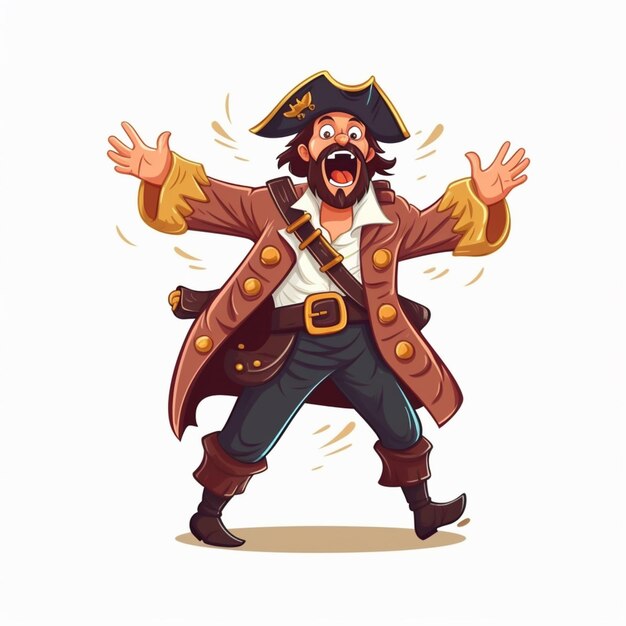 pirate de dessin animé avec une barbe et une moustache dans un manteau marron ai générative