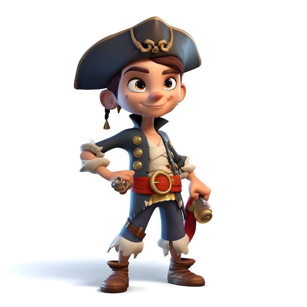 Pirate de dessin animé avec des jumelles sur fond blanc avec un tracé de détourage