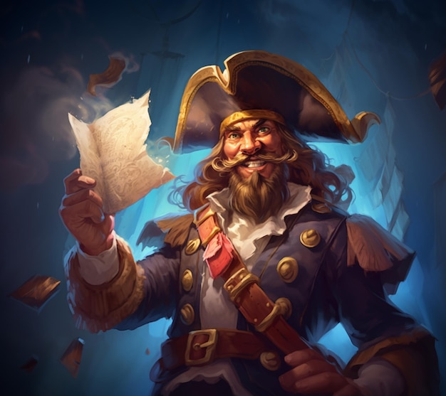 pirate avec une lettre dans sa main et un chapeau sur l'ai génératif