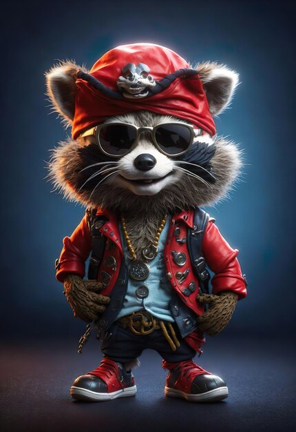 Pirate Racoon portant un chapeau de pirate et des lunettes de soleil Haute résolution