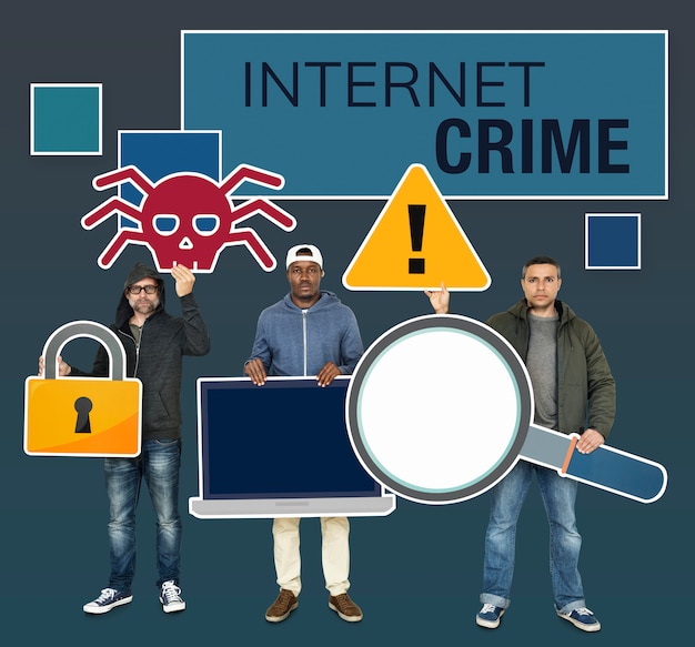 Pirates avec des icônes de la criminalité sur Internet