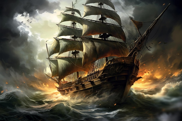 Les pirates de poursuite en haute mer à l'âge d'or