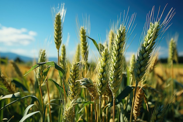 Épis de blé vert frais dans le champ