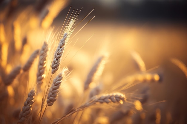 Épis de céréales dorées mûrissant sous le chaud soleil d'été ai générative