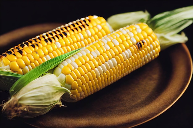 Épis de maïs rôtis brillants avec grains blancs et jaunes