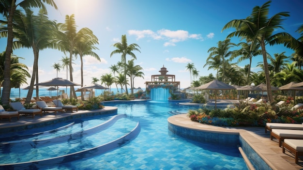 Une piscine animée sur une île tropicale.