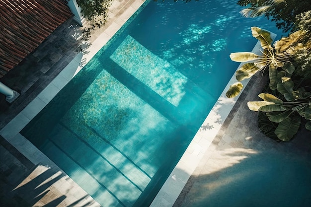 Piscine bleue sur l'île tropicale Illustration AI Générative