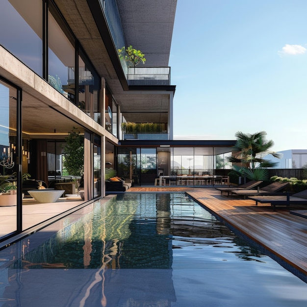 une piscine dans un bâtiment