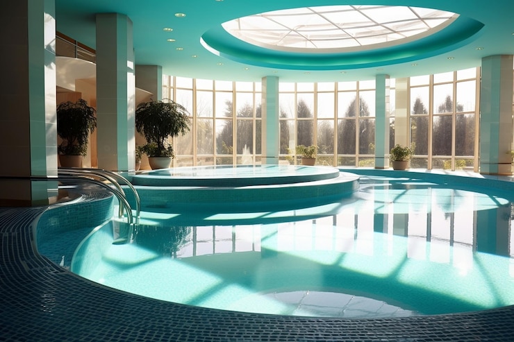 Photo piscine dans le centre de spa d'un hôtel de luxe ia générative