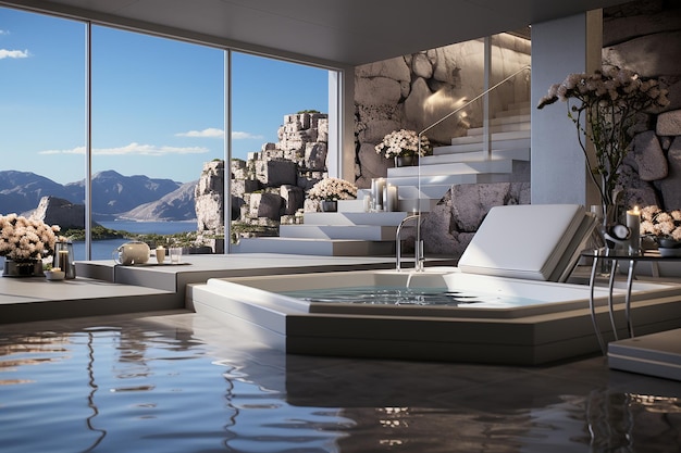 Piscine dans une villa de luxe avec vue sur les montagnes