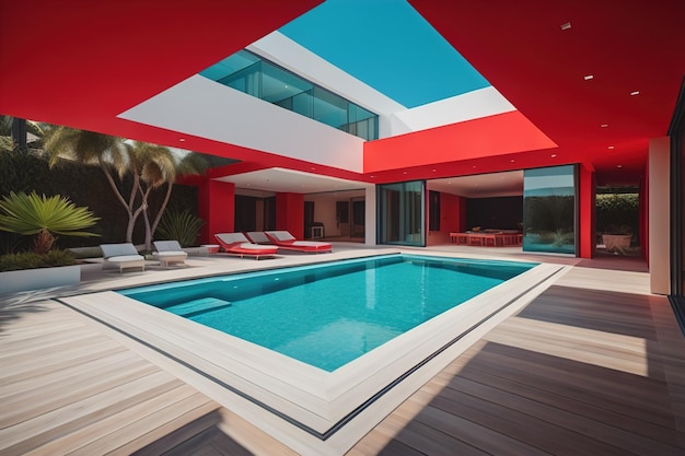 Piscine dans une villa moderne ai générative