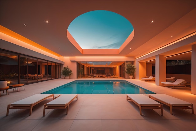 Piscine dans une villa moderne ai générative