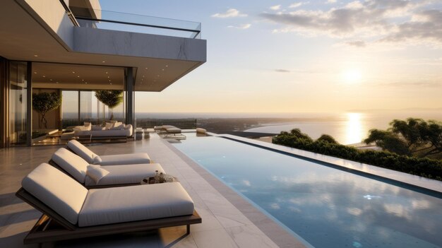 Une piscine à débordement et une vue imprenable sur l'océan fournissent la toile de fond parfaite pour une maison moderne