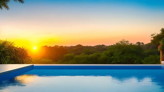 Piscine extérieure de luxe au coucher du soleil natation d'été g arrière-plan Ai généré