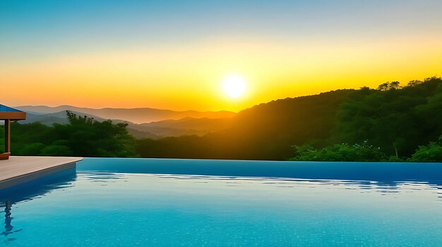 Piscine extérieure de luxe au coucher du soleil natation d'été g arrière-plan Ai généré