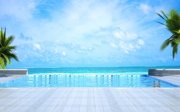 Piscine extérieure de rendu 3D avec ciel de beauté