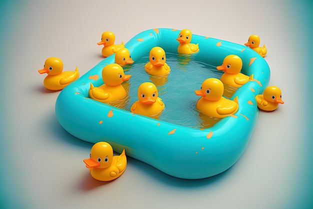 Piscine gonflable remplie de canards en caoutchouc