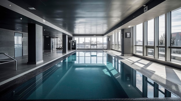 La piscine de l'hôtel est située à l'étage supérieur.