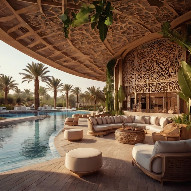 Photo une piscine d'hôtel avec des palmiers