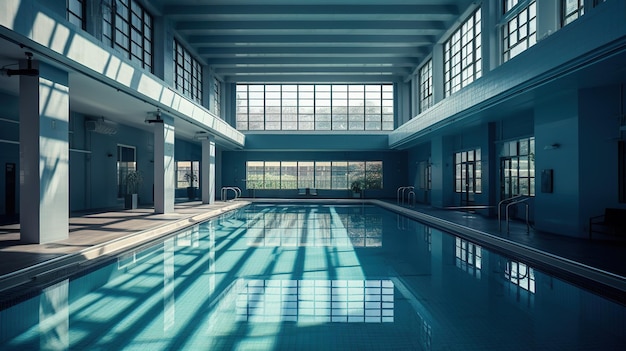 Une piscine intérieure bleu propre